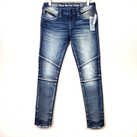 NWT Rock Revival Distressed Moto Skinny Jeans 27 - Picture 3 of 15